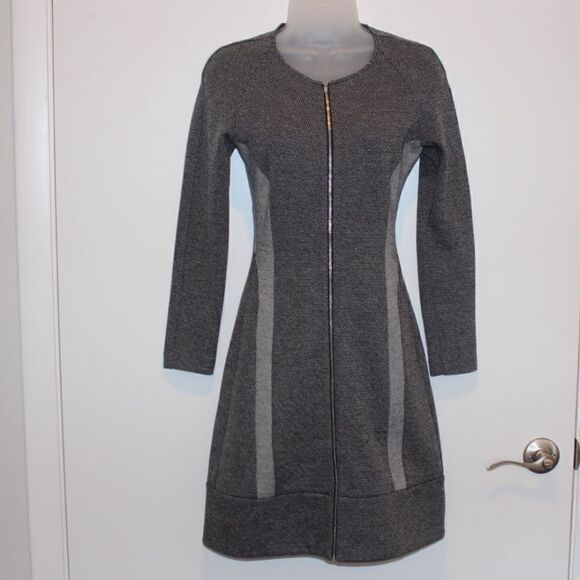 Theory  Chayenne Two-Tone Front-Zip Long Sleeve Mini dress Women 4 - Picture 4 of 14